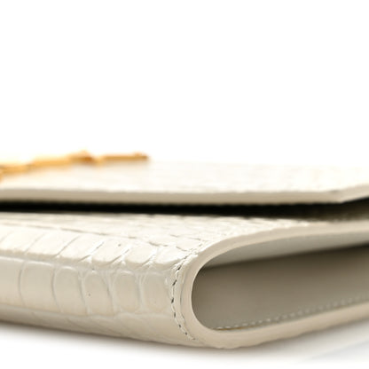 Saint Laurent Calfskin Crocodile Embossed Monogram Uptown Chain Wallet Crema Soft 11 of 14