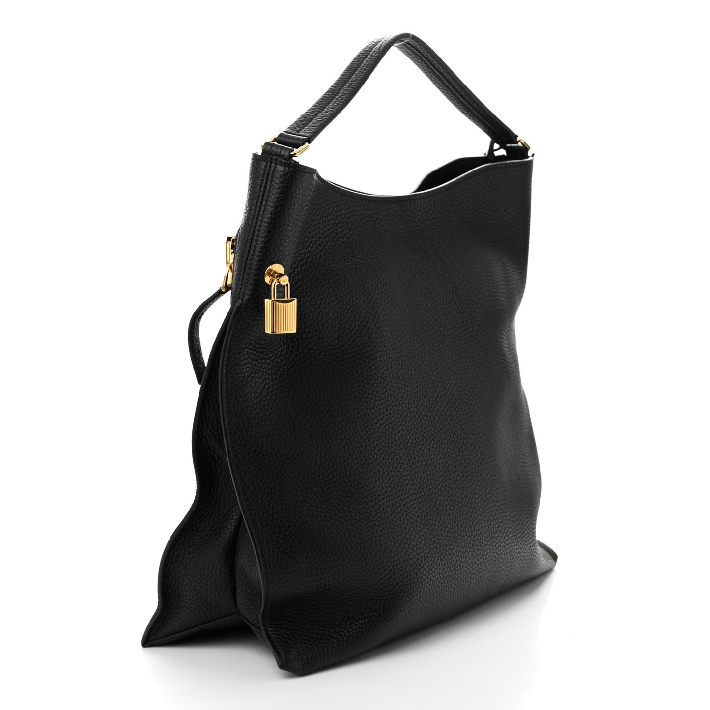 Pebbled Calfskin Large Alix Padlock Zip Hobo Bag Black