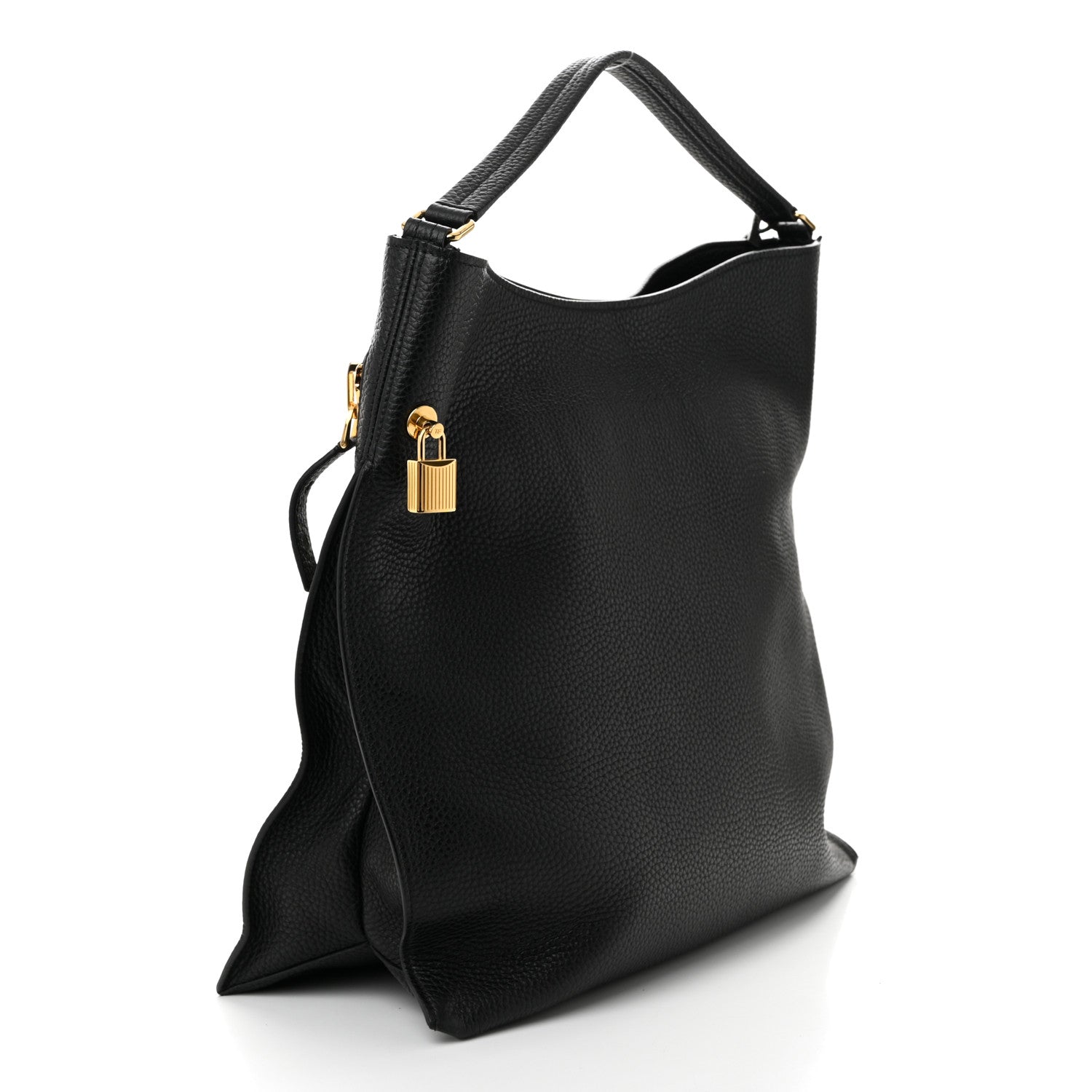 Tom Ford Pebbled Calfskin Large Alix Padlock Zip Hobo Bag Black 4 of 11