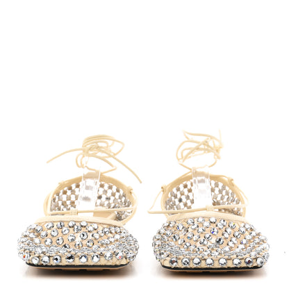 Bottega Veneta Mesh Nappa Crystal Embellished Sparkle Stretch Ankle Tie Flats 38 Black 3 of 9