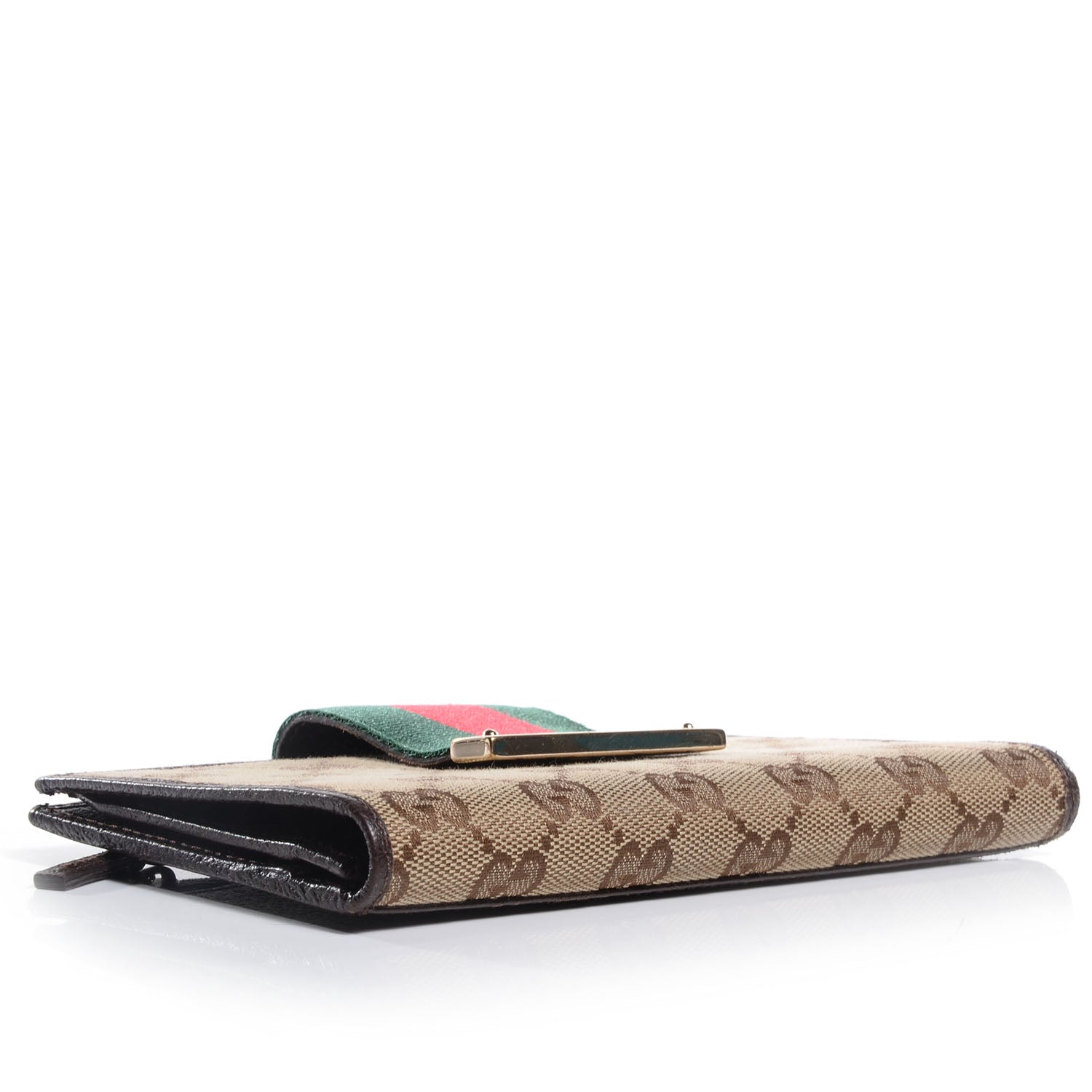 Gucci Monogram Calfskin Ladies Web Continental Wallet Beige Ebony Cocoa 4 of 7