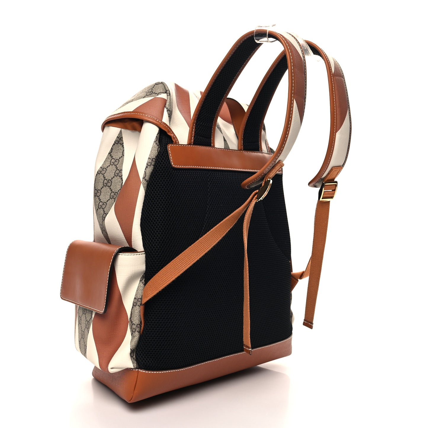 GG Supreme Monogram Calfskin Rhombus Print Medium Ophidia Double Buckle Backpack Beige Ebony Mystic White Hazel Brown