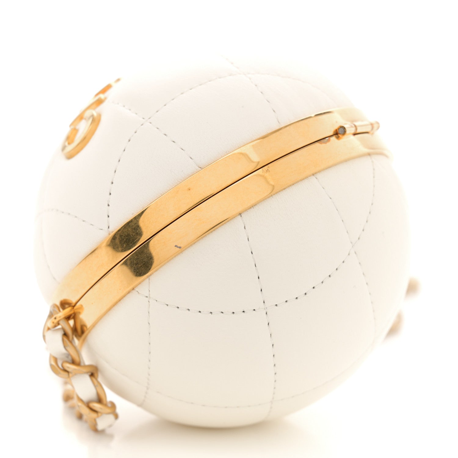 Chanel Lambskin Quilted Sphere Minaudiere Chain Clutch White 9 of 11