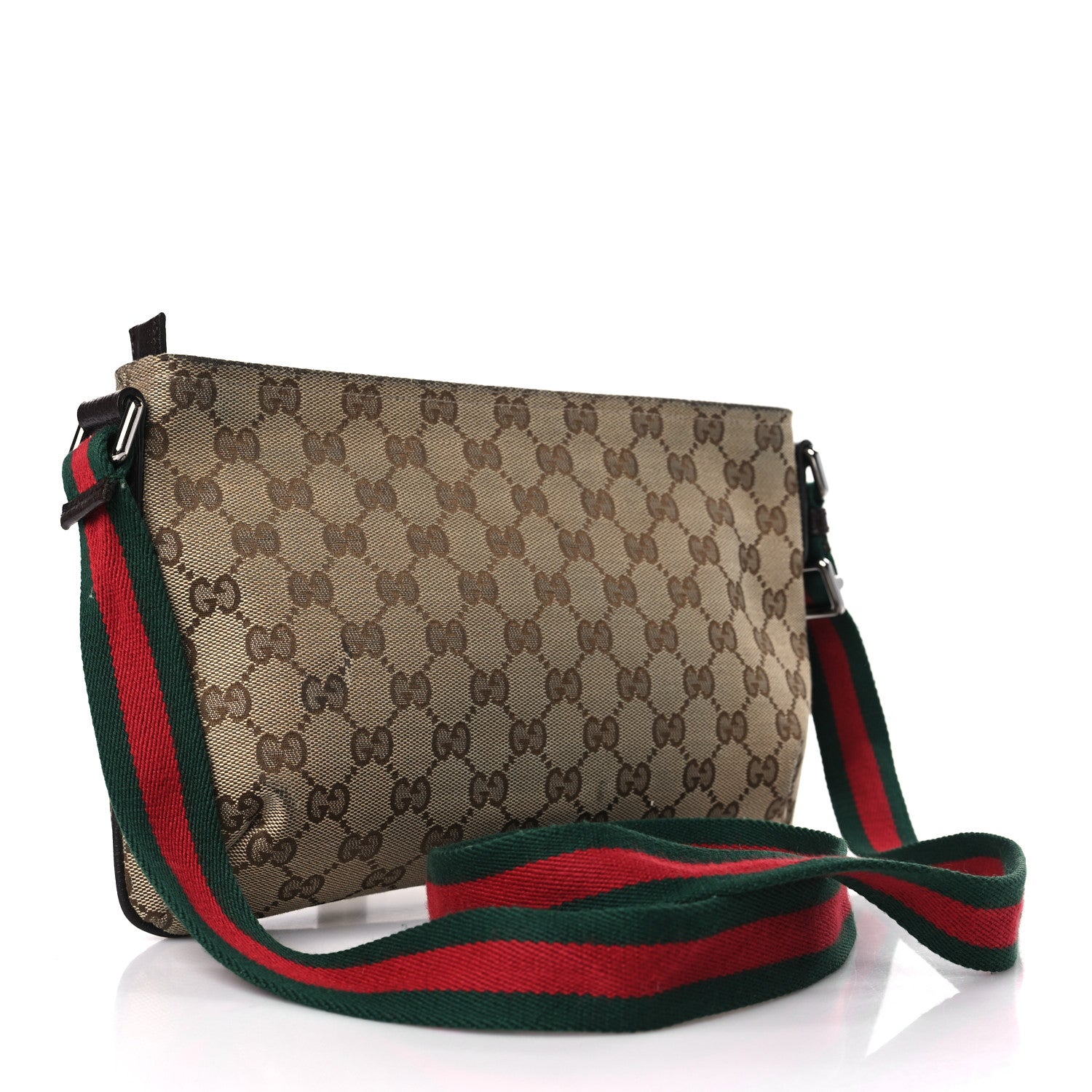 Gucci Monogram Web Small Flat Messenger Crossbody Dark Brown 3 of 9