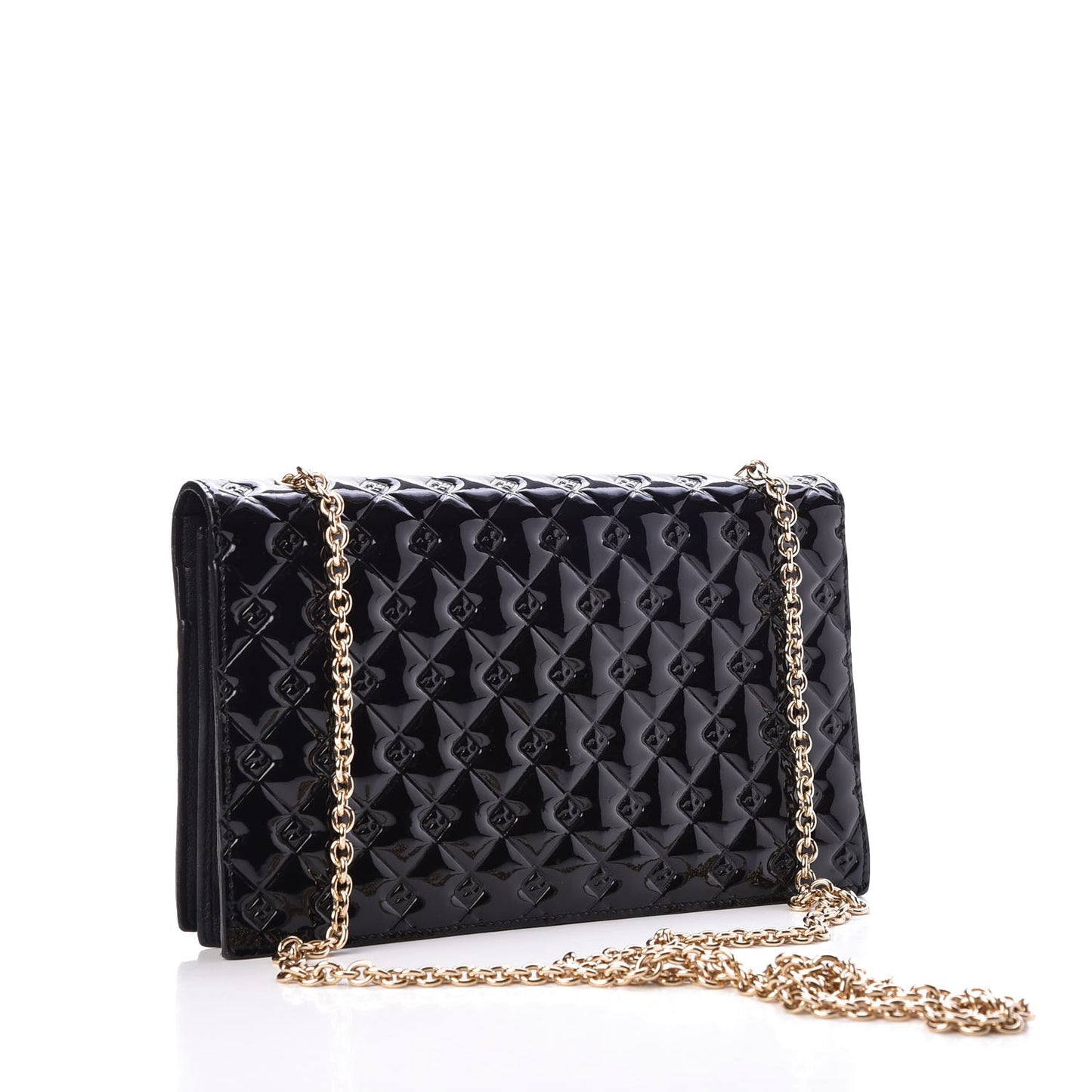 Patent Fendilicious Embossed Quilted Wallet On Chain Black