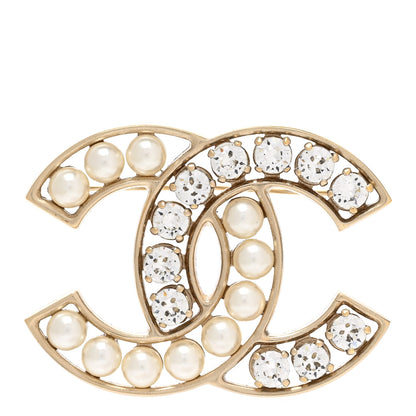 Chanel Pearl Crystal CC Brooch Gold Pearly White 1 of 5