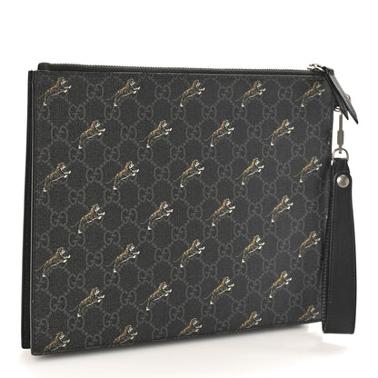 Gucci GG Supreme Monogram Tigers Zip Wristlet Pouch Black 3 of 7