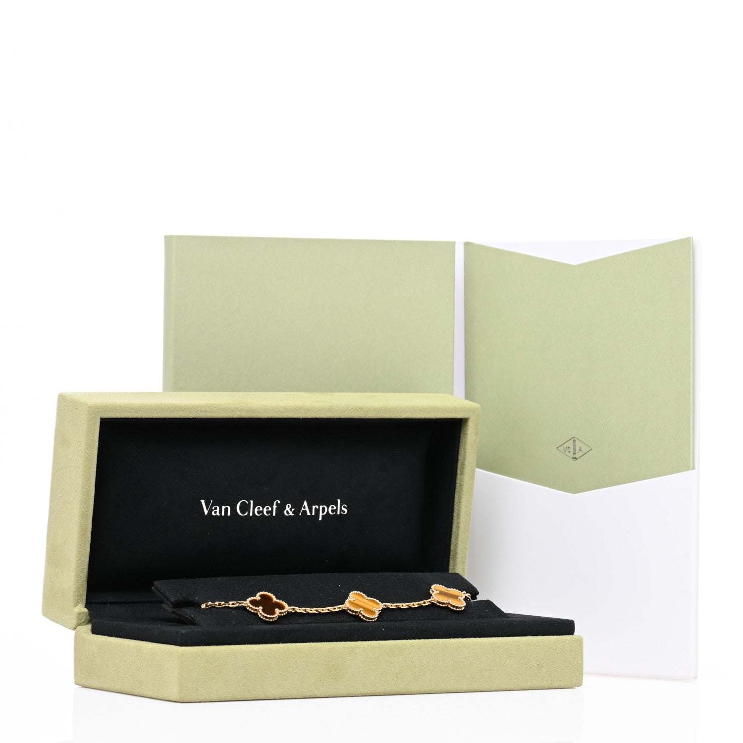 Van Cleef & Arpels 18K Yellow Gold Tiger Eye 5 Motifs Vintage Alhambra Bracelet 4 of 4