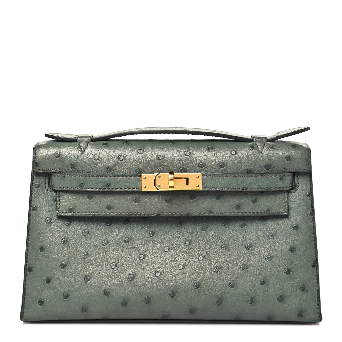 Ostrich Kelly Pochette Vert Amande