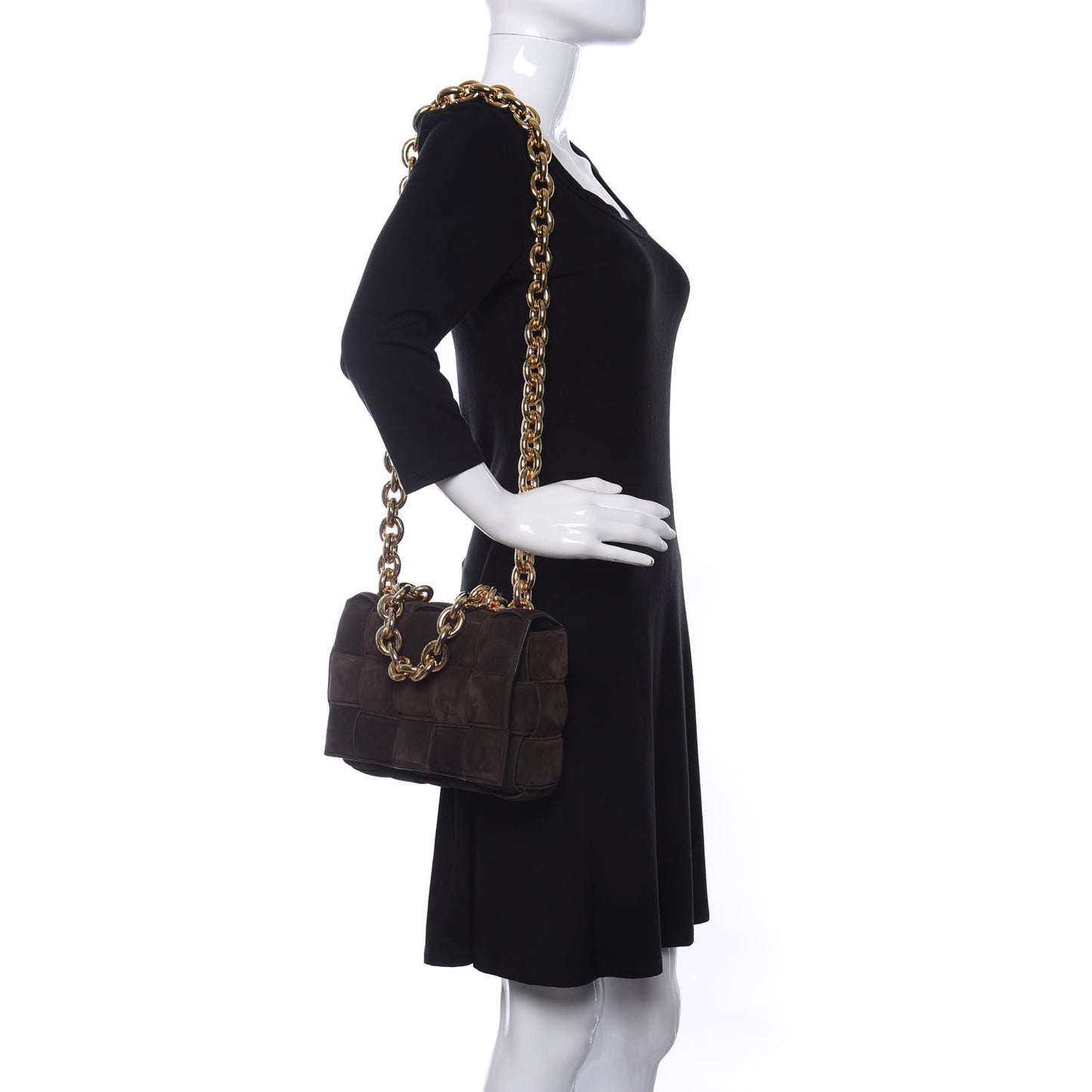 Suede Maxi Intrecciato Padded Chain Cassette Crossbody Bag Fondant