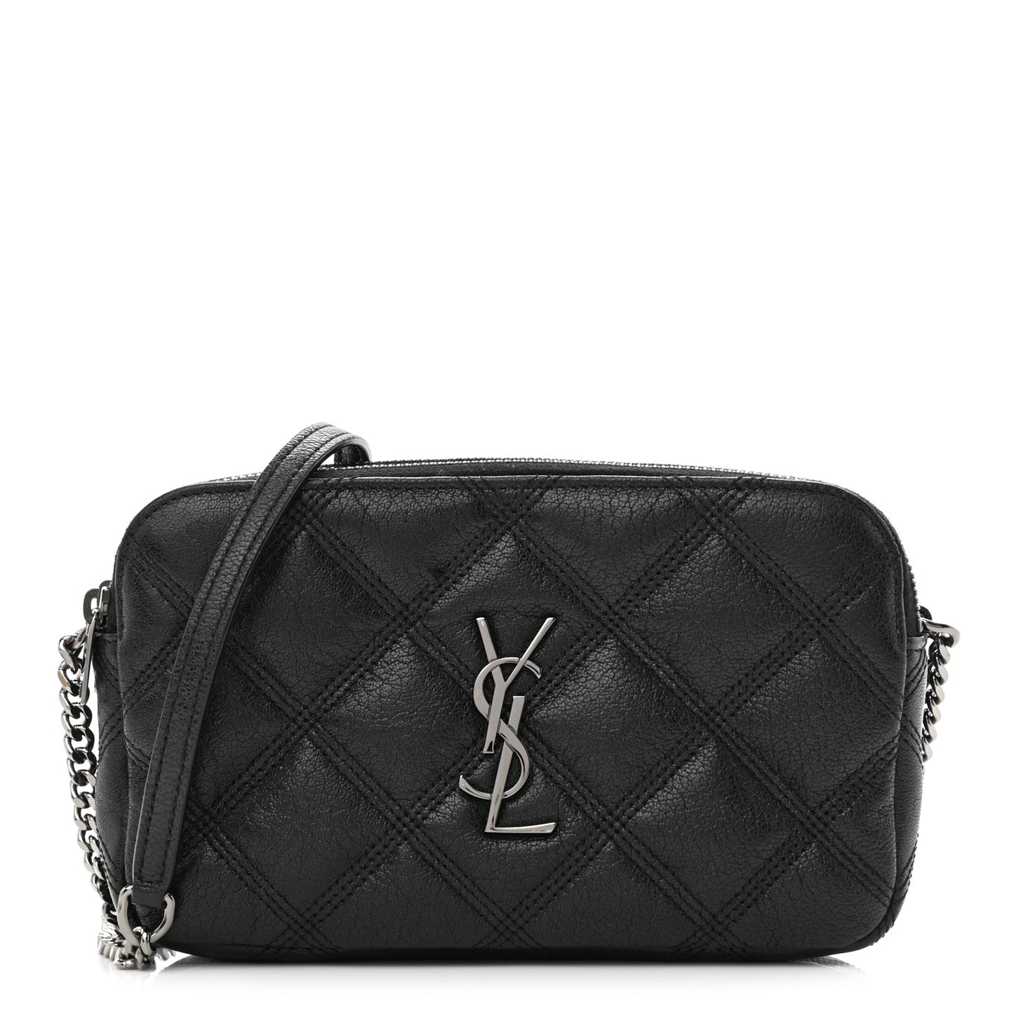 Grained Lambskin Quilted Mini Becky Double Zip Bag Black
