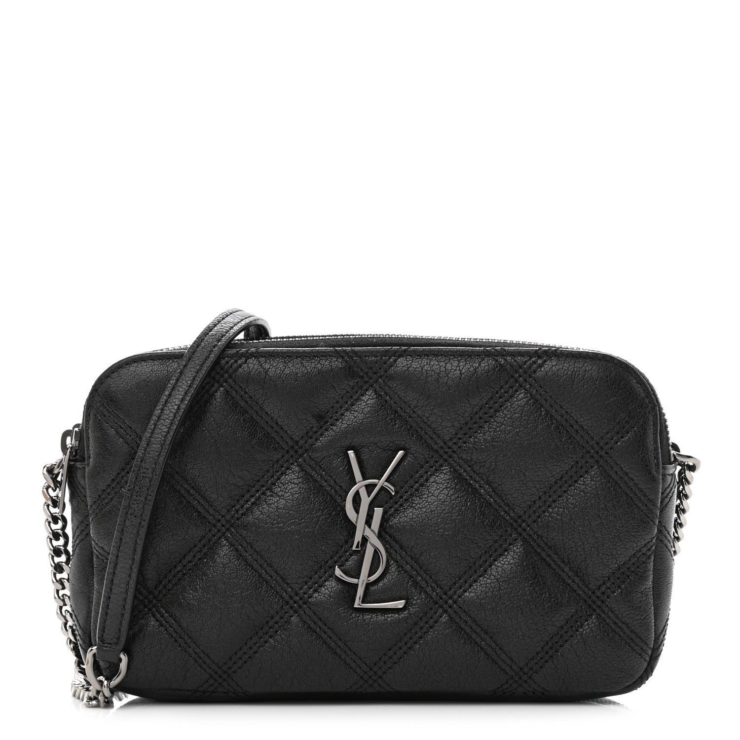 Saint Laurent Grained Lambskin Quilted Mini Becky Double Zip Bag Black 1 of 13