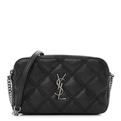 Saint Laurent Grained Lambskin Quilted Mini Becky Double Zip Bag Black 1 of 13