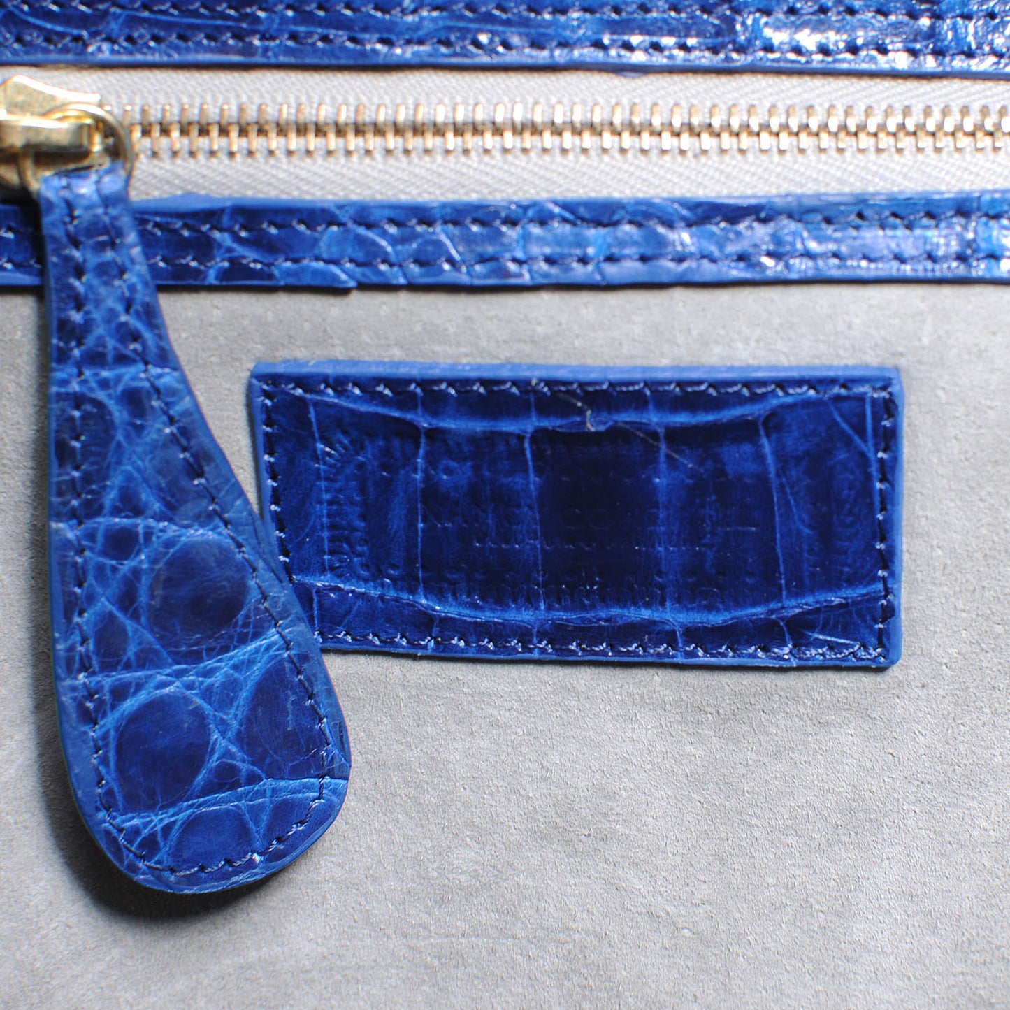 Executive Double Zip Crocodile Tote Cobalt