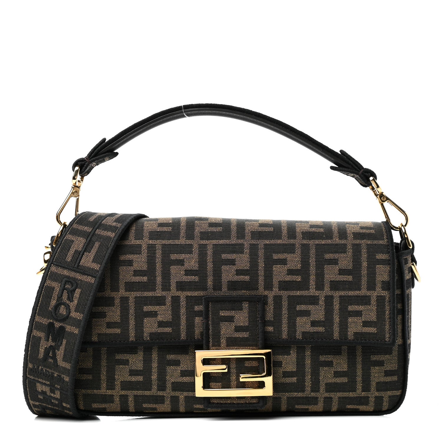 Fendi Fabric Jacquard FF 1974 Medium Baguette Tobacco Moro Black 1 of 10