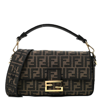 Fendi Fabric Jacquard FF 1974 Medium Baguette Tobacco Moro Black 1 of 10
