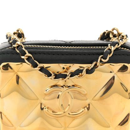 Chanel Lambskin Quilted Mini Golden Plate Clutch With Chain Black 7 of 10