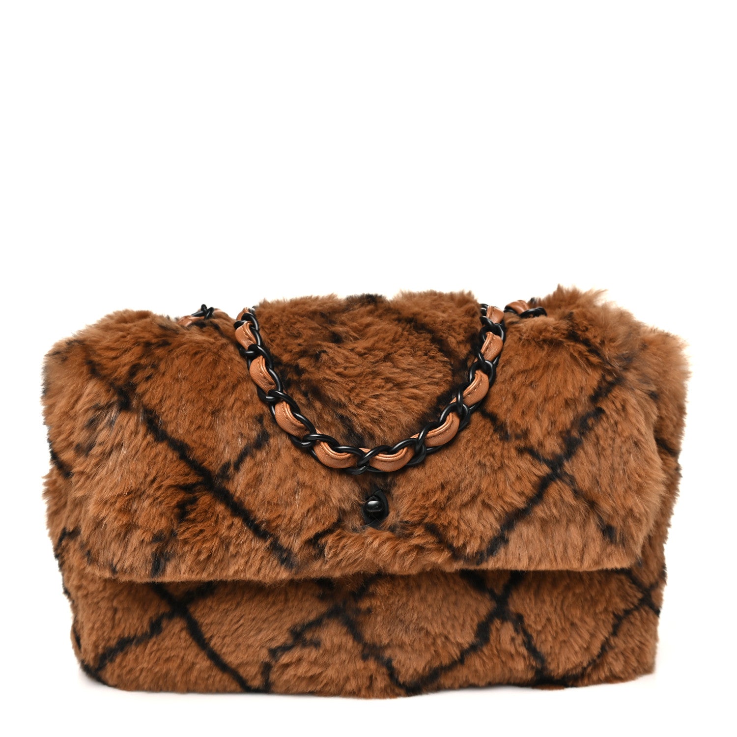 Chanel Rabbit Fur Quilted Print Flap Brown Black 1 of 10