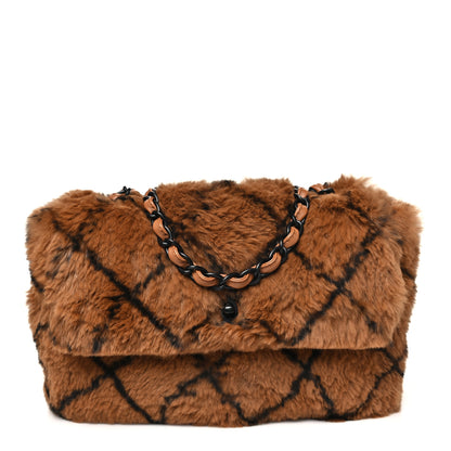 Chanel Rabbit Fur Quilted Print Flap Brown Black 1 of 10