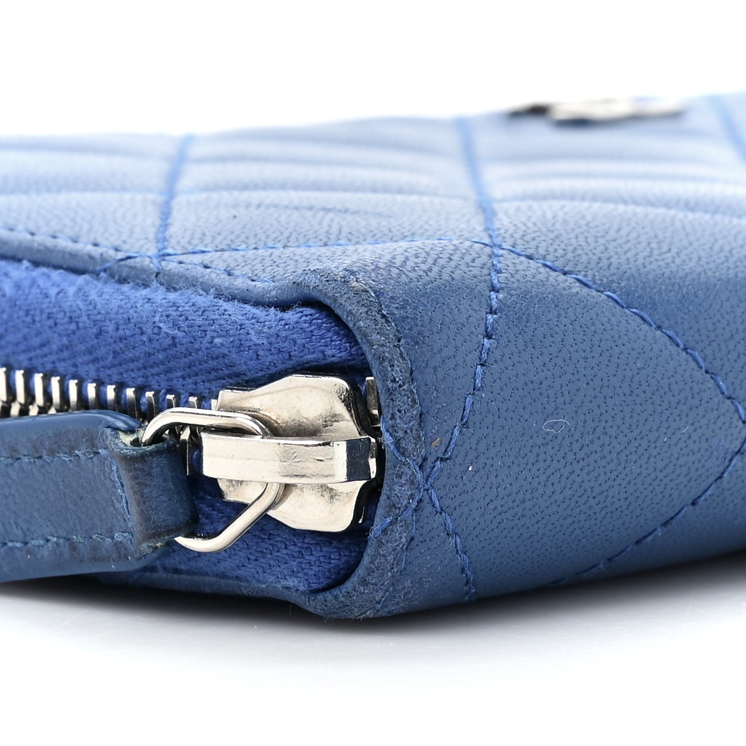 Chanel Lambskin Quilted Large Gusset Zip Around Wallet Dark Blue 14 of 22