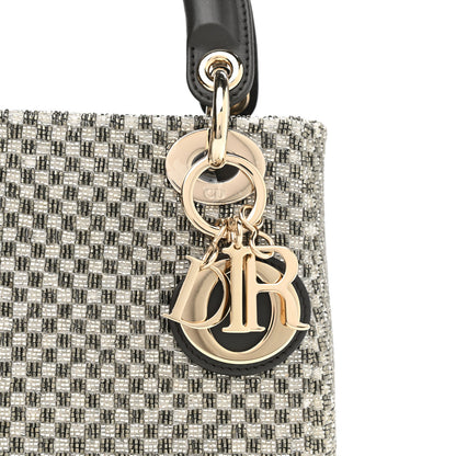 Christian Dior Calfskin Beaded Checkered Mini Lady Dior Grey White 7 of 9