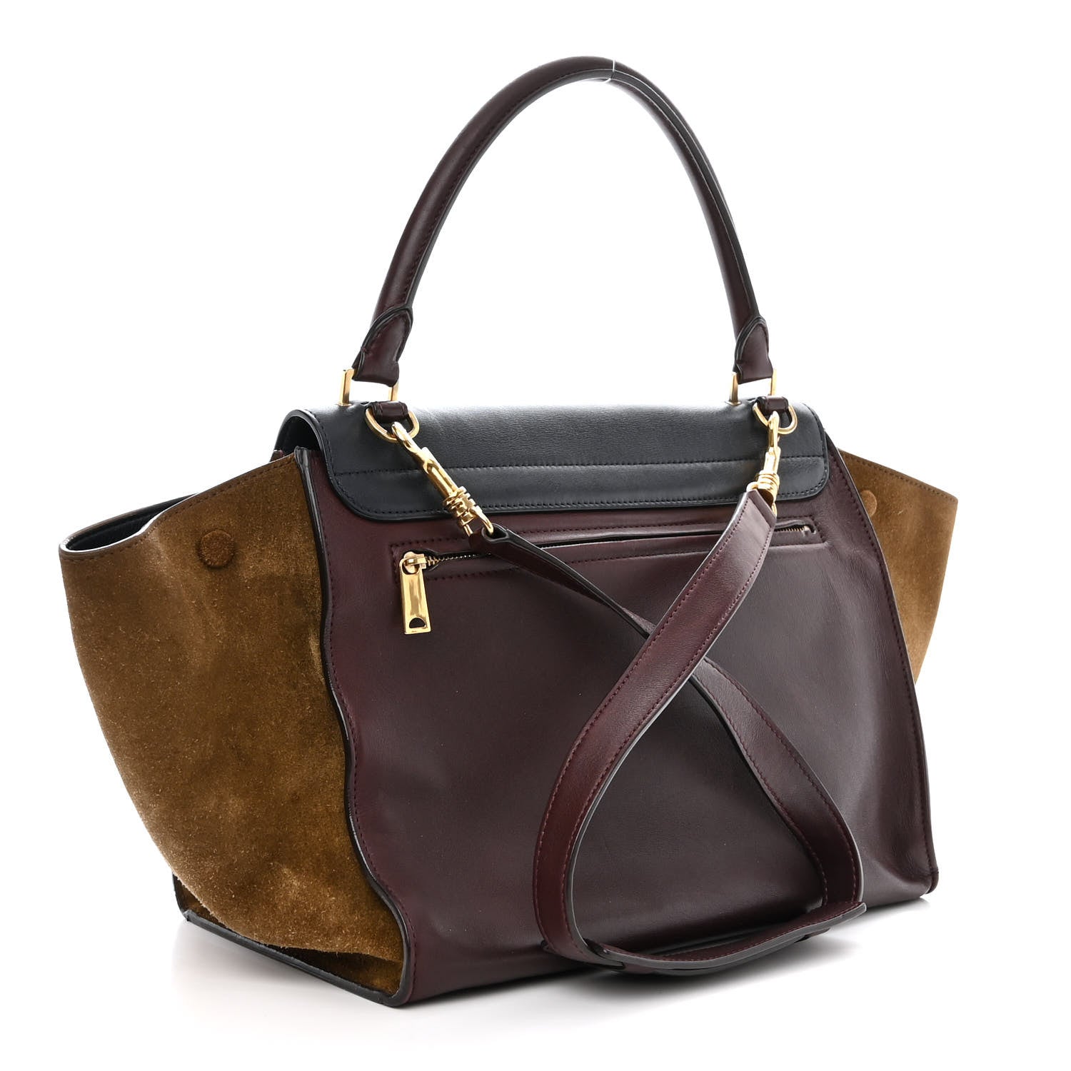 Celine Calfskin Suede Tri-Color Medium Trapeze Burgundy 3 of 10