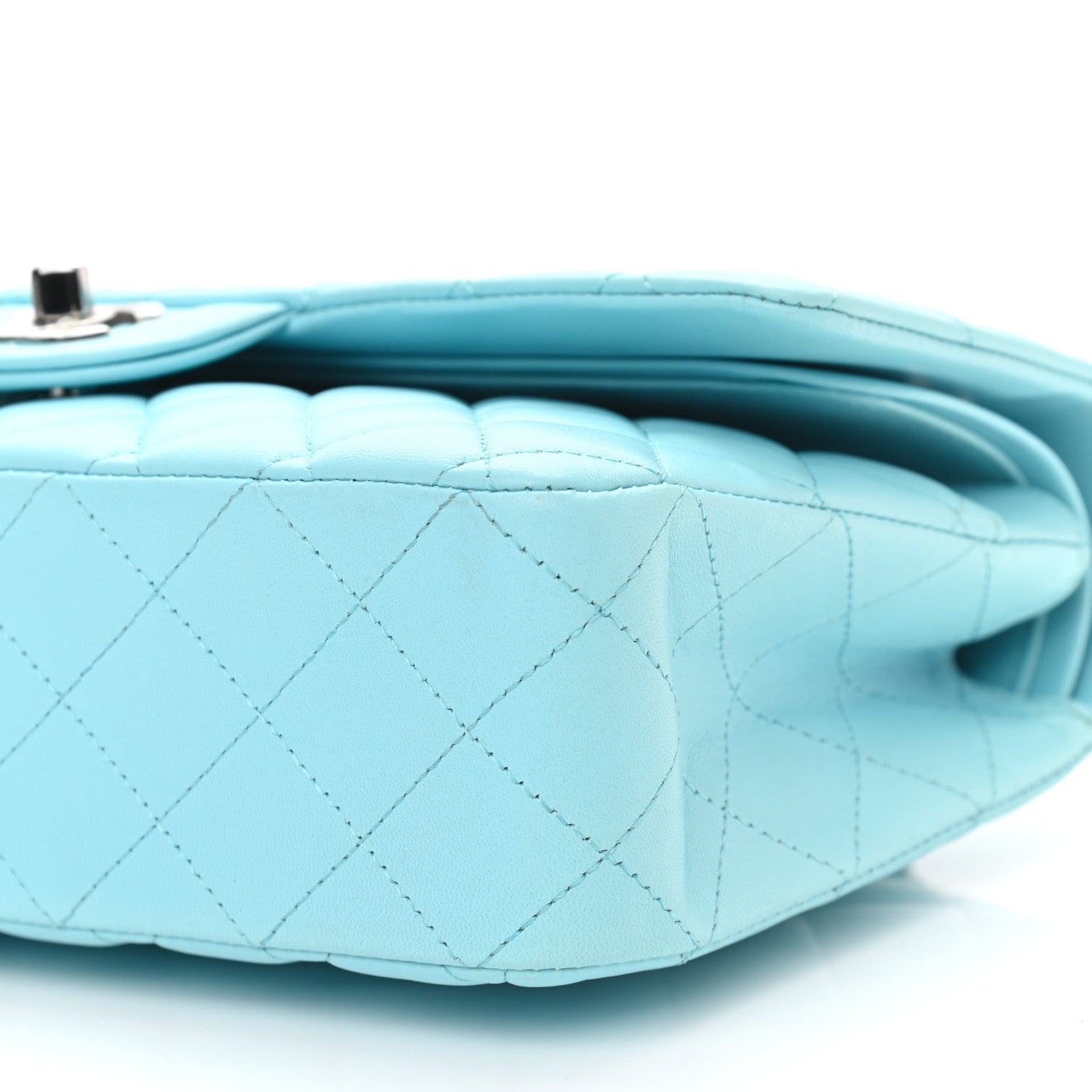 Chanel Lambskin Quilted Medium Double Flap Neon Blue 9 of 11