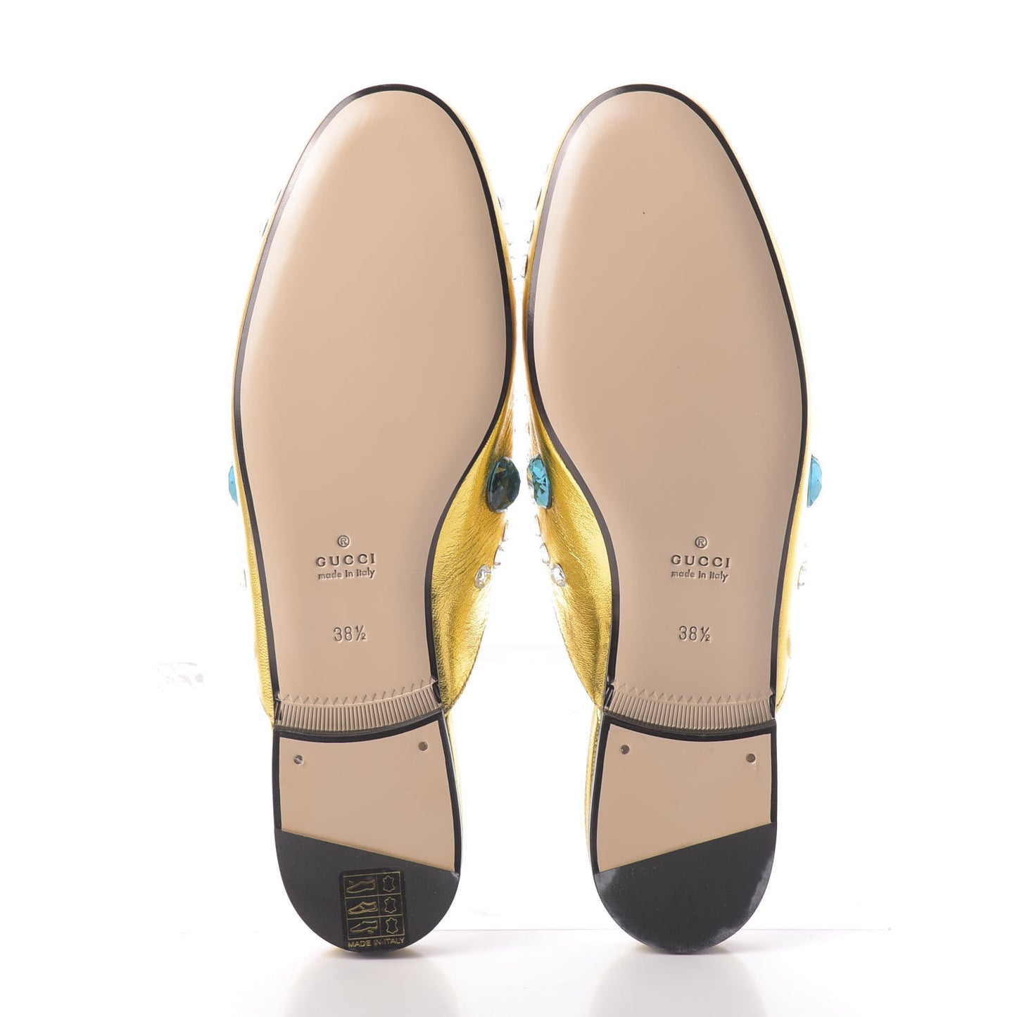 Metallic Nappa Crystal Womens Princetown Slippers 38.5 Gold
