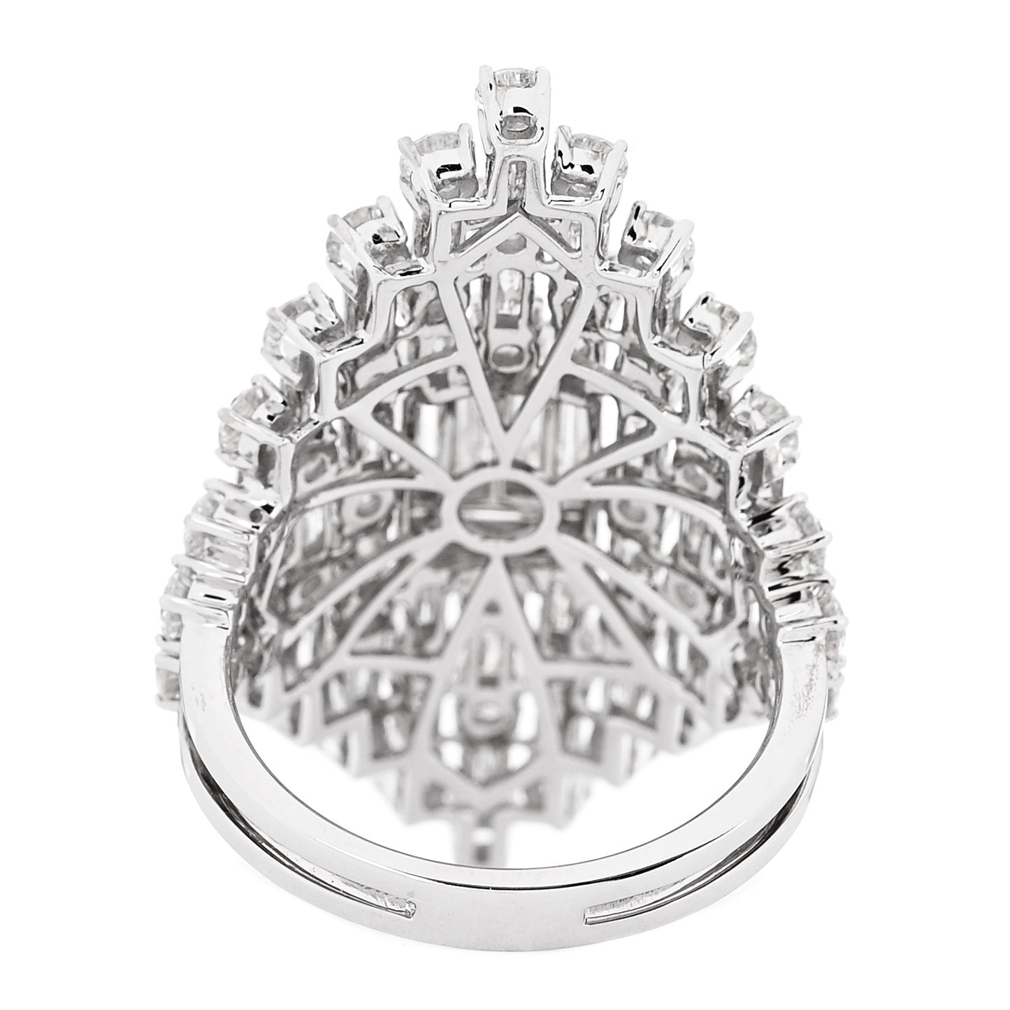 18K White Gold Diamond 2.95ctw Round Baguette Cut Cocktail Ring 53 6.5