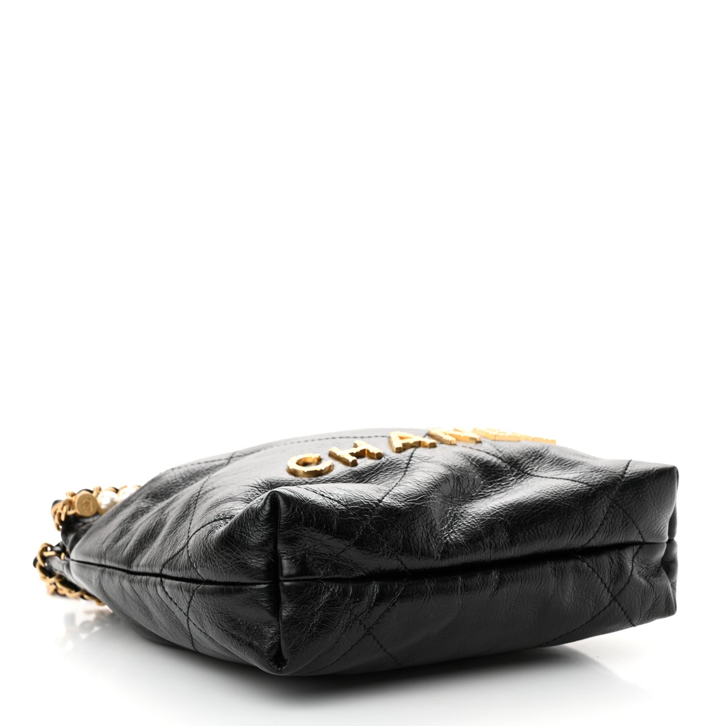 Shiny Crumpled Calfskin Quilted Pearl Mini Chanel 22 Black