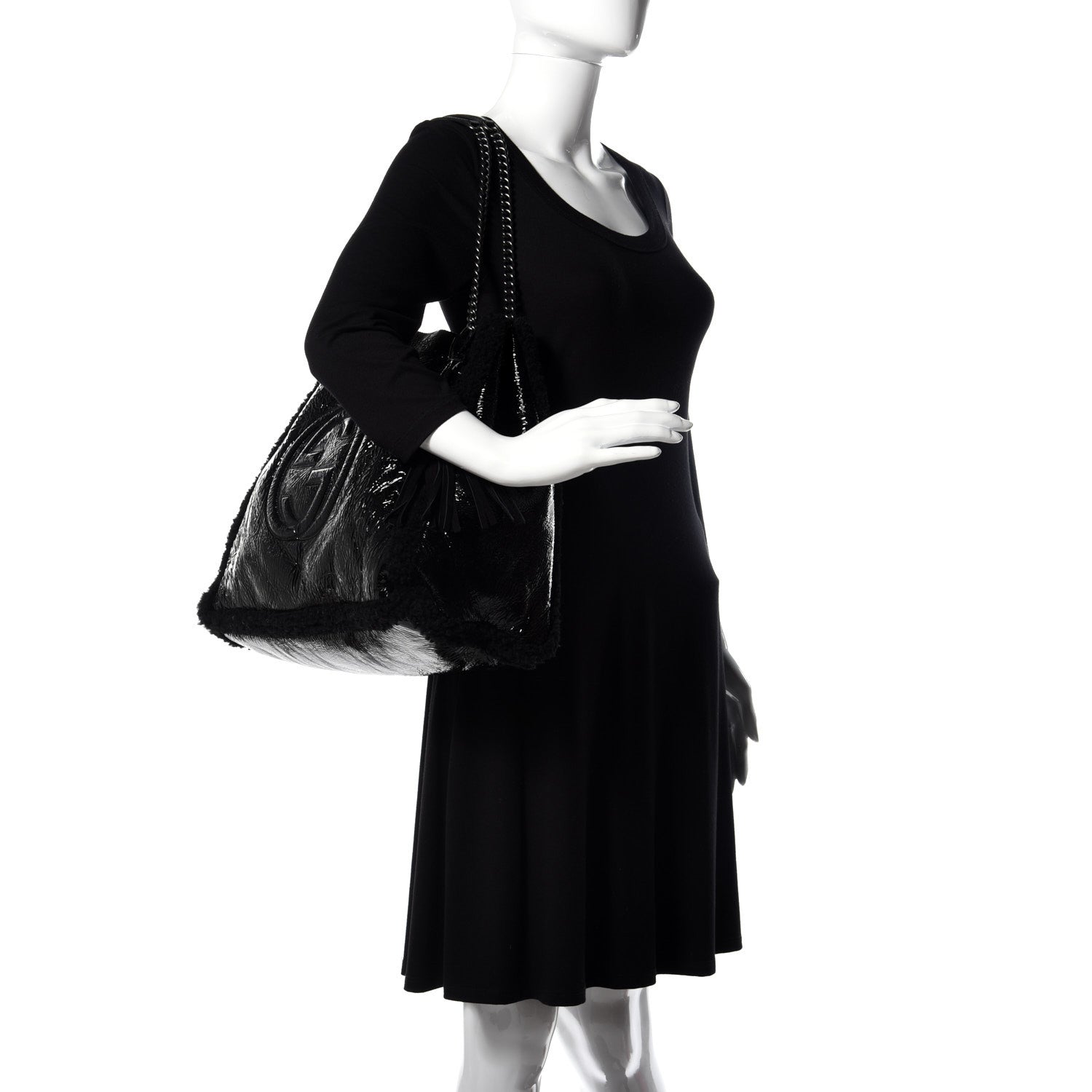 Gucci Patent Shearling Medium Soho Chain Shoulder Bag Black 2 of 9