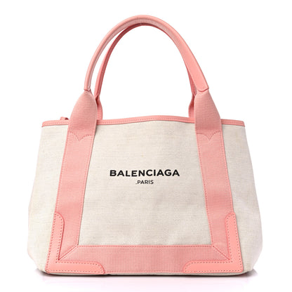 Balenciaga Cotton Canvas Satin Calfskin S Navy Cabas Natural Rose Ballerine 3 of 14