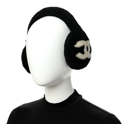 Chanel Shearling CC Ear Muffs Black White 2 of 6