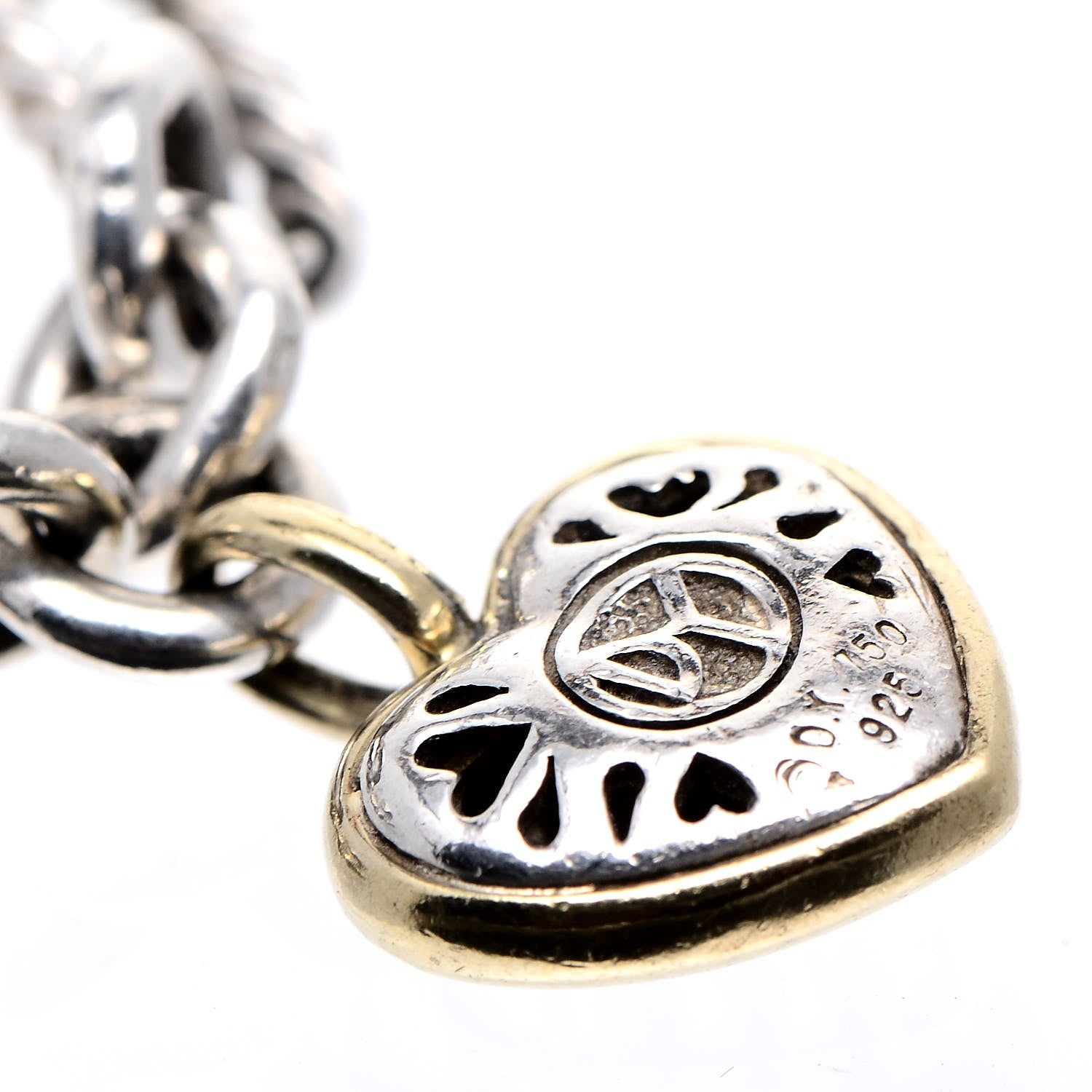 David Yurman Sterling Silver 18K Yellow Gold Cable Heart Charm Bracelet 5 of 5