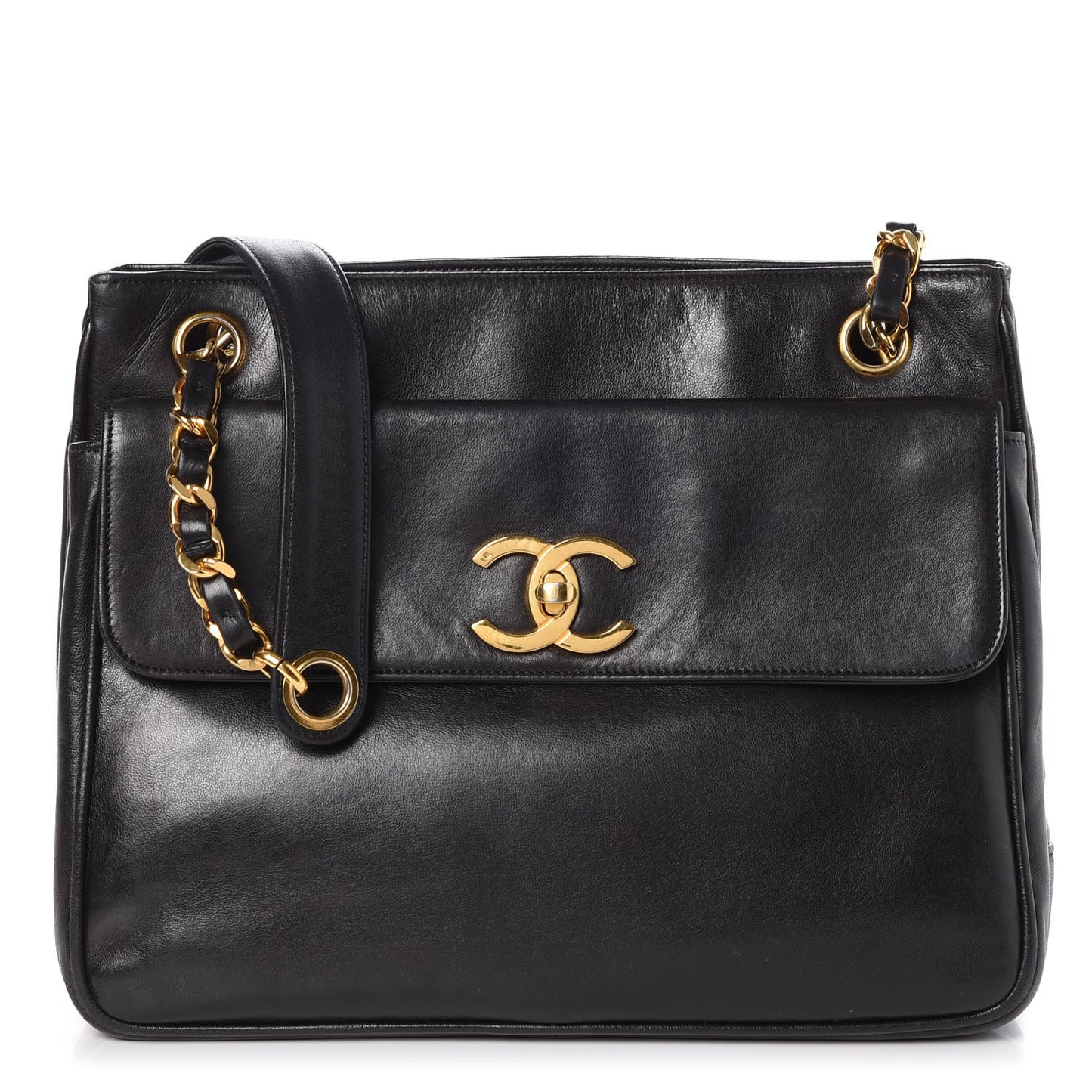 Lambskin CC Flap Shopping Tote Black