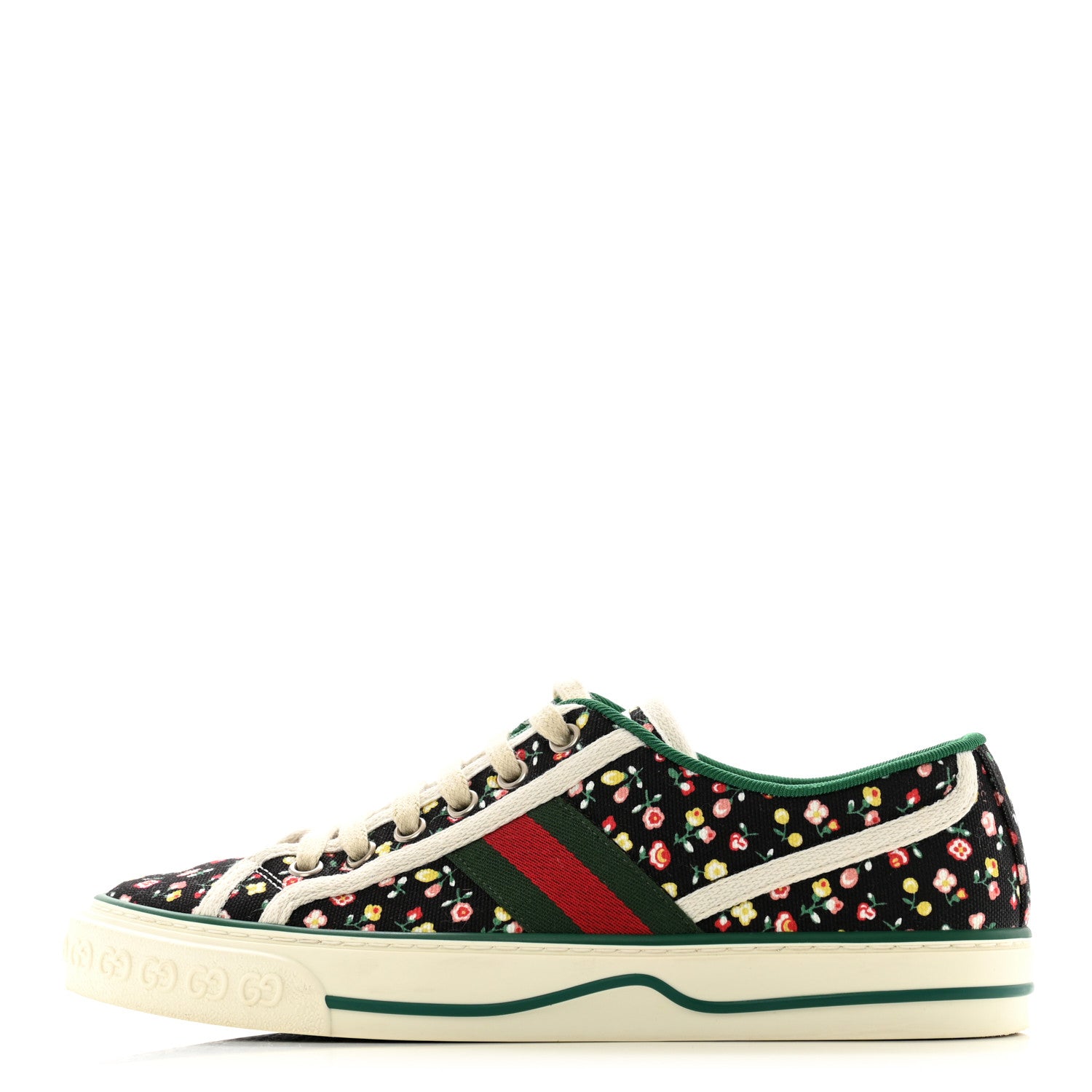 Gucci X LIBERTY OF LONDON Canvas Web Holly Print Womens 1977 Tennis Sneakers 37.5 Black Peach Mystic White 1 of 9