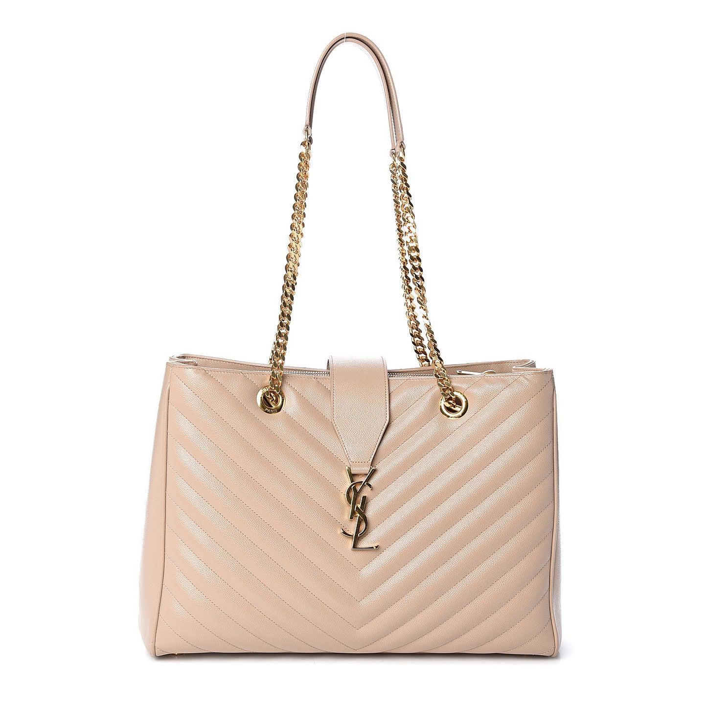 Grain De Poudre Matelasse Chevron Monogram Shopping Bag Dark Beige