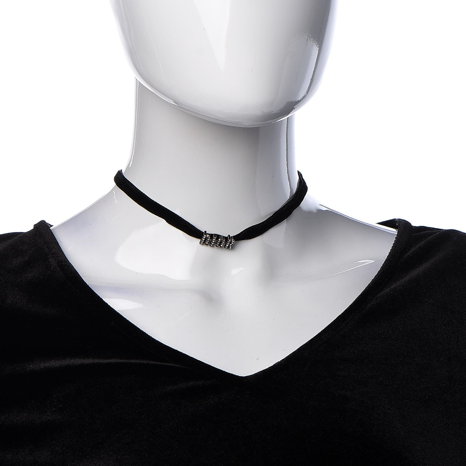Christian Dior Velvet Crystal DIOR Choker Necklace Black 2 of 4