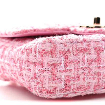 Chanel Tweed Resin Quilted Mini Heart Square Flap Pink White 9 of 11