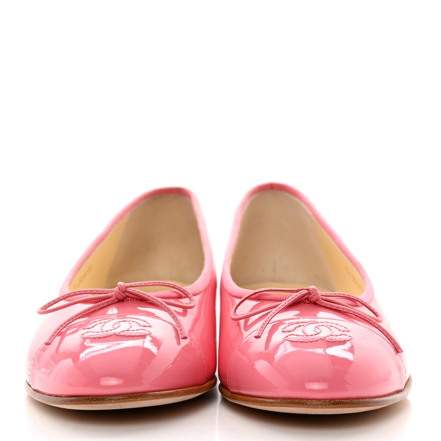Patent Calfskin CC Cap Toe Ballerina Flats 40 Light Pink