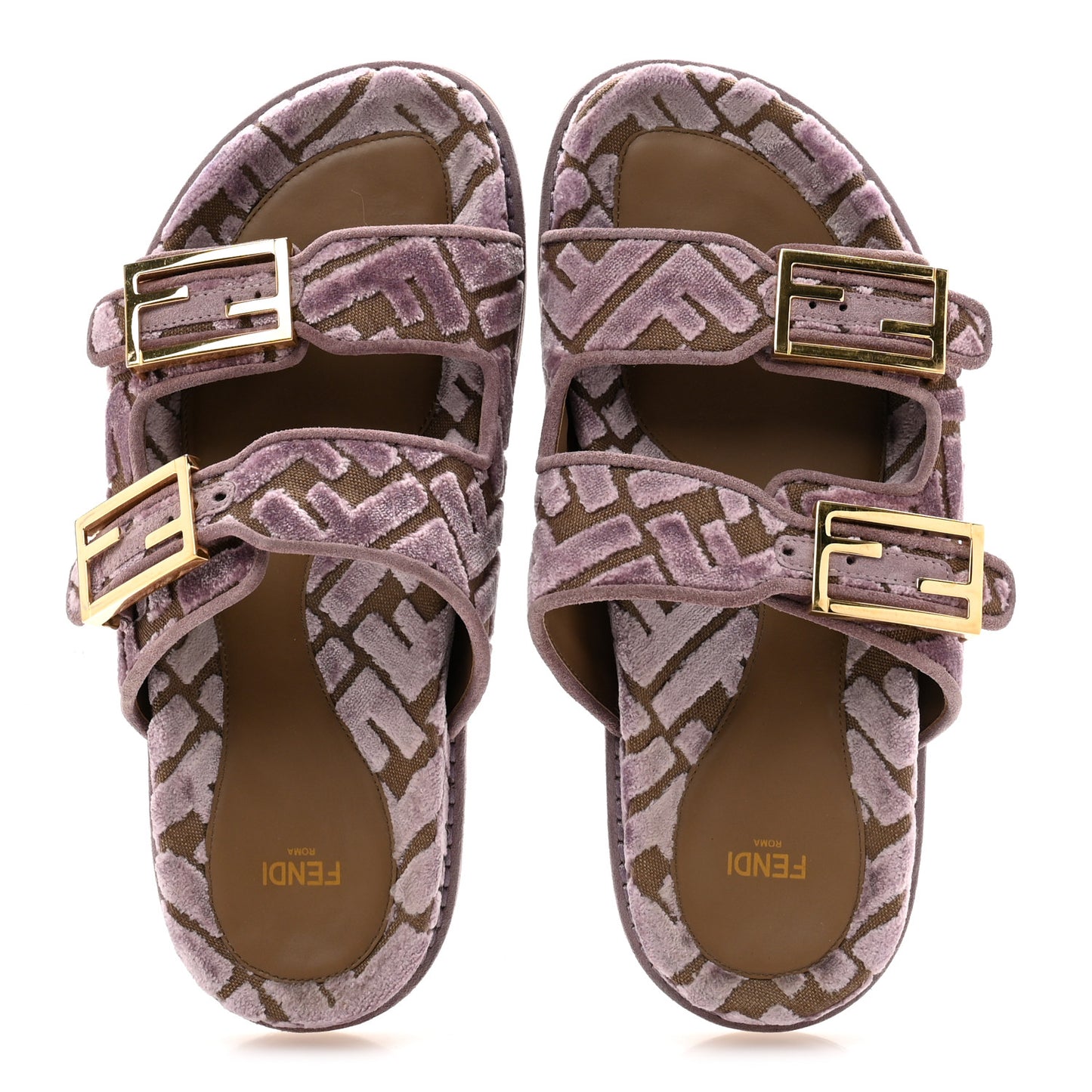 Jacquard Velvet FF Quilted Fendi Feel Buckled Slide Sandals 37 Purple
