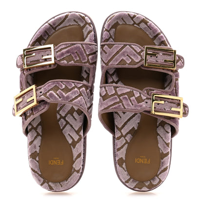Fendi Jacquard Velvet FF Quilted Fendi Feel Buckled Slide Sandals 37 Purple 2 of 10