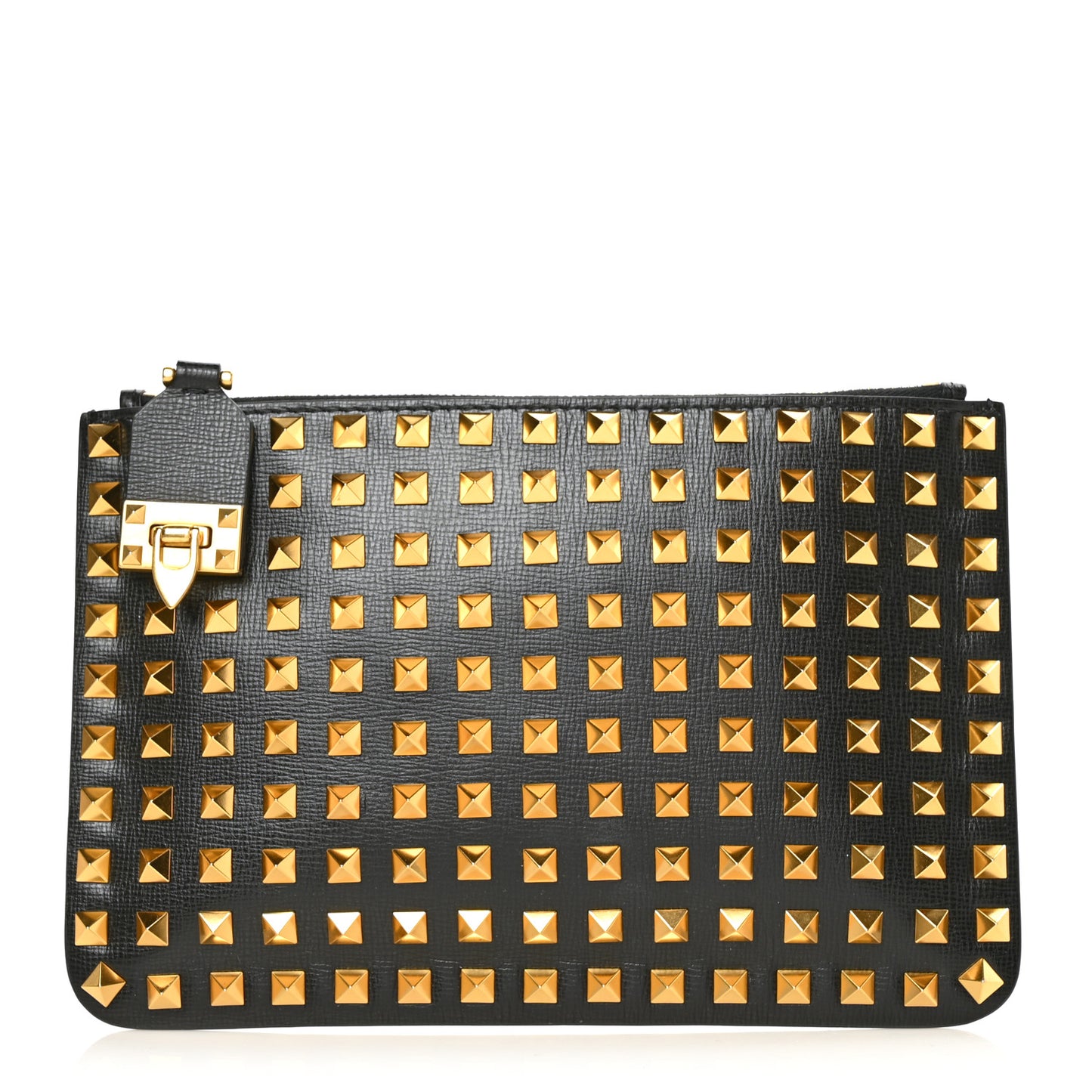 Grainy Calfskin Rockstud Allover Alcove Zip Pouch Black
