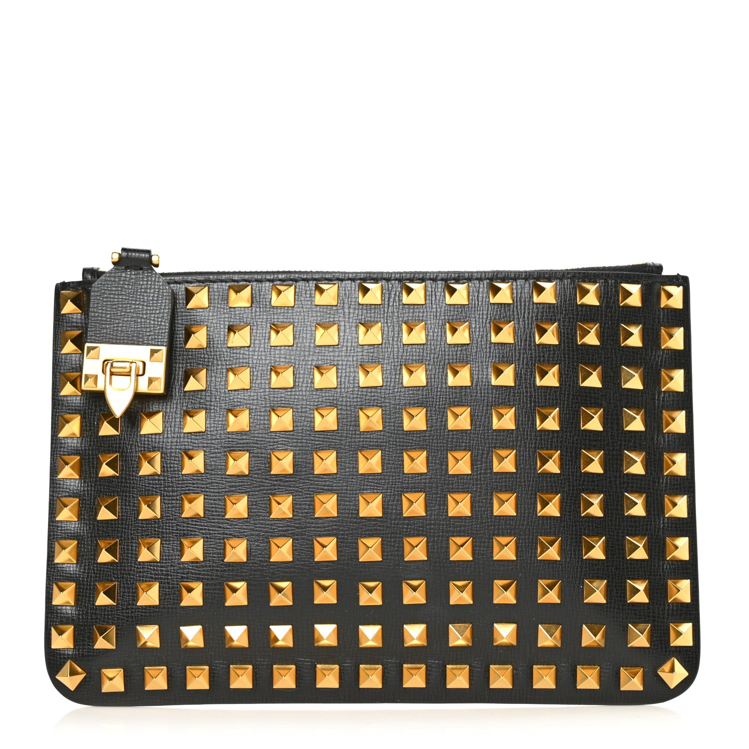 Valentino Garavani Grainy Calfskin Rockstud Allover Alcove Zip Pouch Black 1 of 5