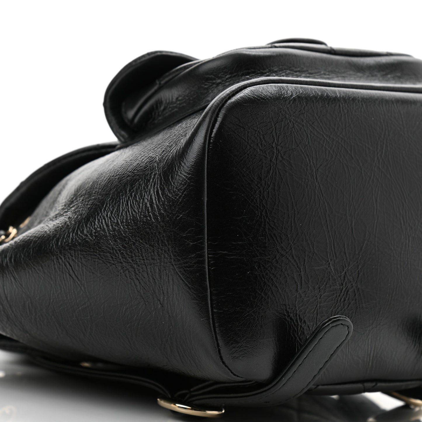 Glazed Aged Calfskin Quilted Small Duma Drawstring Backpack Black