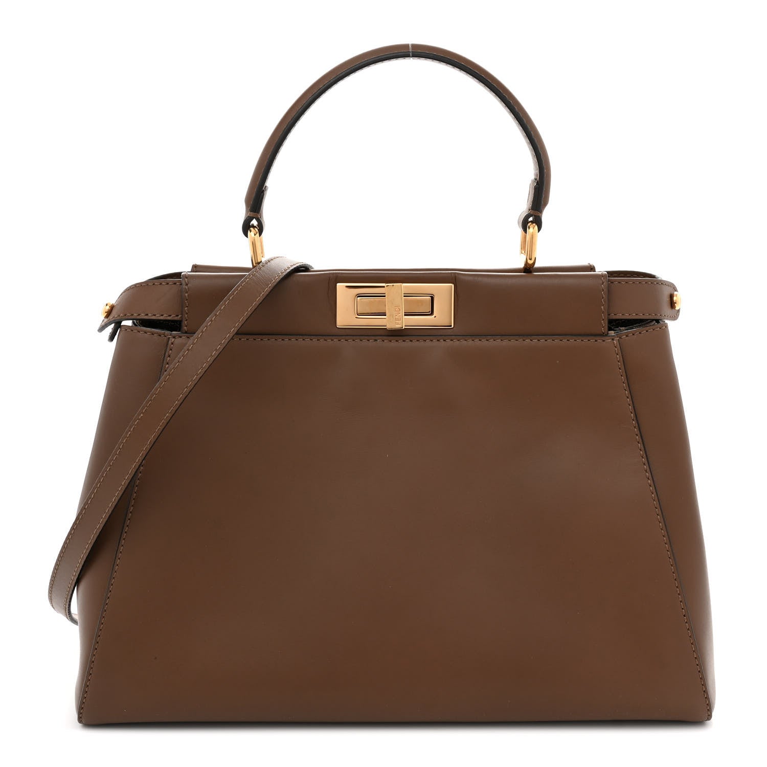 Fendi Vitello Morgan Fabric Jacquard Pequin Peekaboo Iconic Satchel Tobacco Black 1 of 13