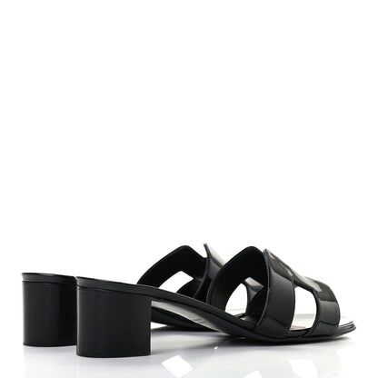 Hermes Patent Oasis Sandals 37 Black 4 of 8