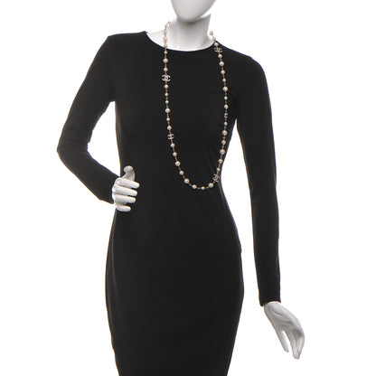 Chanel Crystal Pearl CC Long Necklace Silver 2 of 4