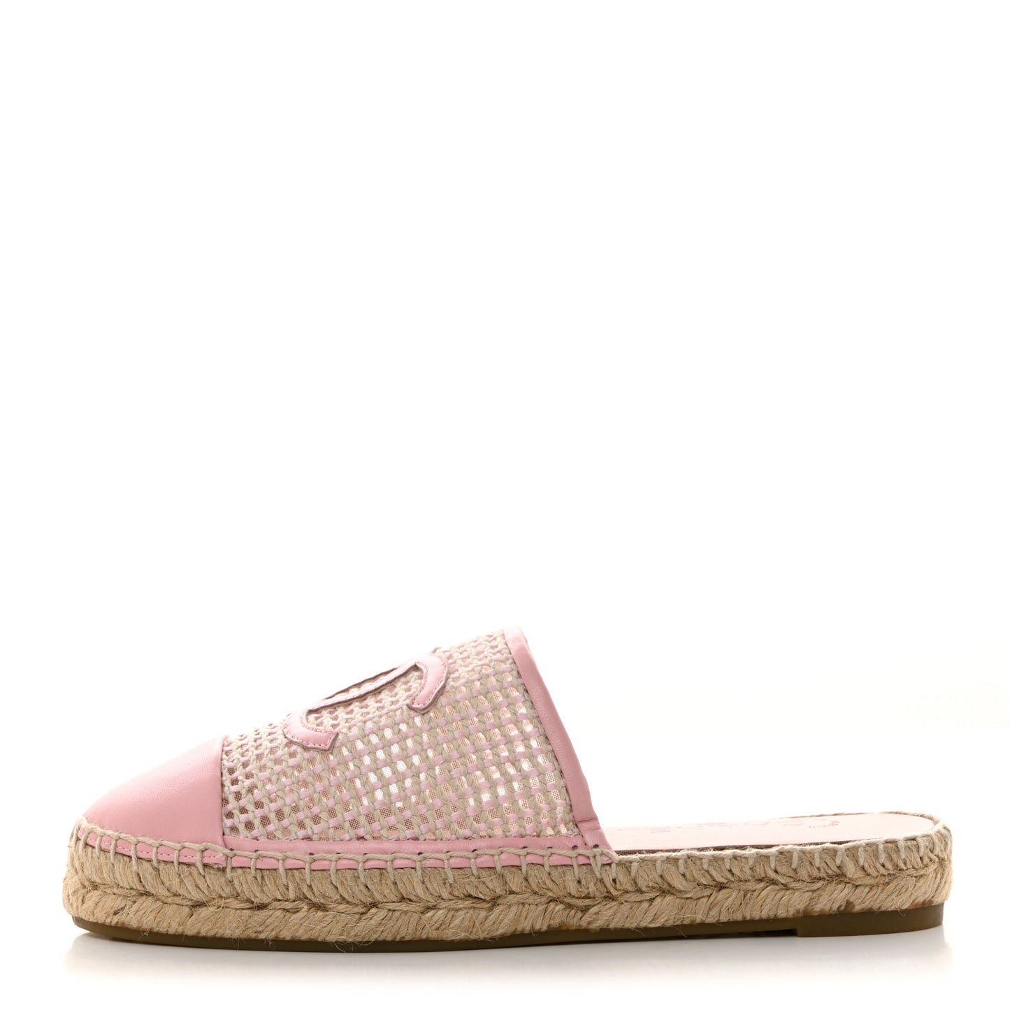 Mesh Grosgrain Lambskin CC Espadrilles Mule 38 Light Pink Beige