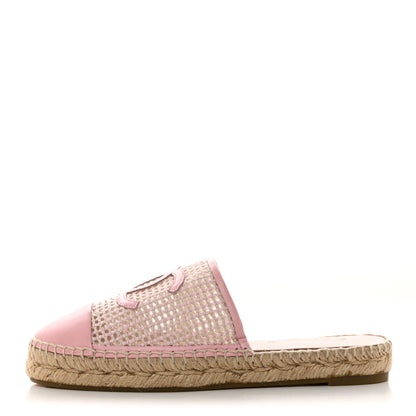 Chanel Mesh Grosgrain Lambskin CC Espadrilles Mule 38 Light Pink Beige 1 of 10